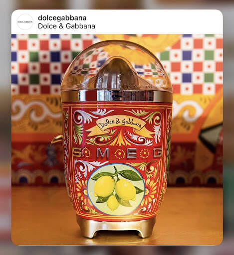 SMEG and Dolce & Gabbana partnership Instagram post  