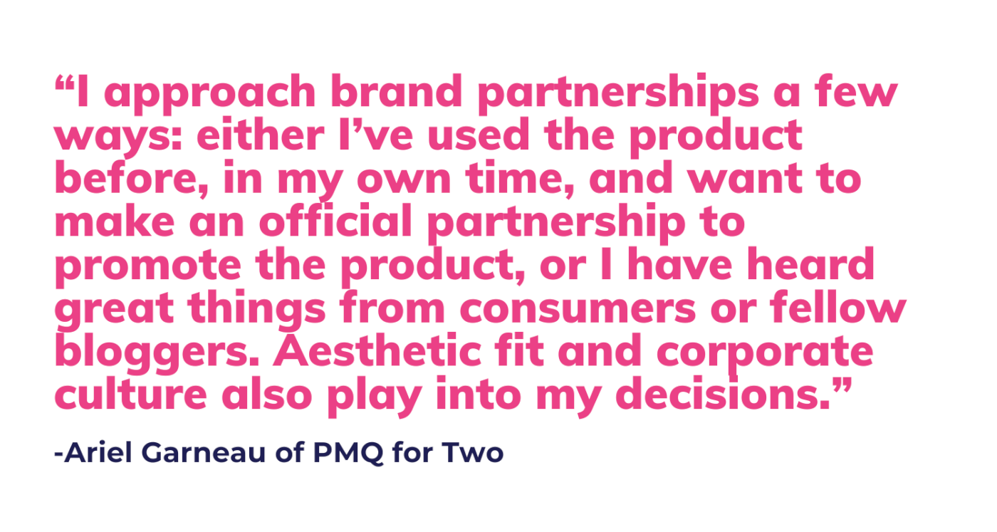 Ariel Garneu of PMQ for Two on influencer partnerships