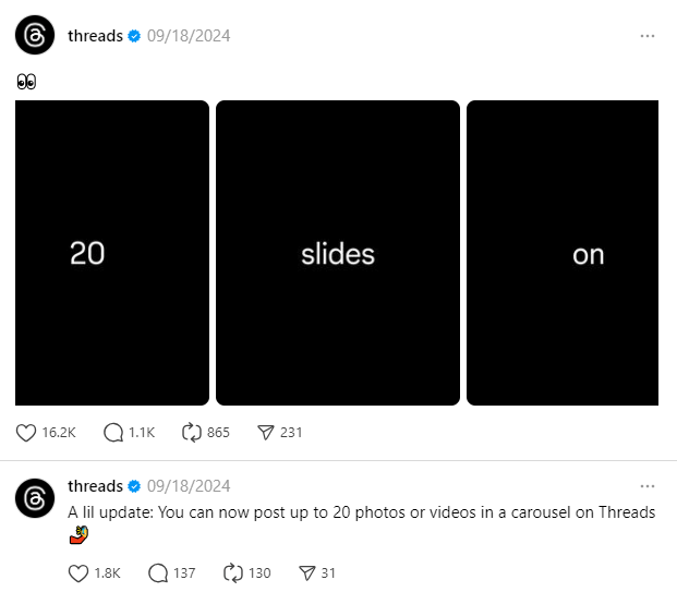 Threads 20 slides in posts
